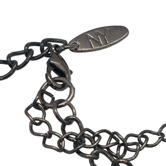 NY LAYERED DARK SILVERTONED CHAIN, & FAUX PEARL NECKLACE WITH VARIOUS CHARMS - Picture 8 of 9